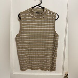 NWOT! Talbots Taupe w/ Horizontal Stripes Mockneck Sleeveless Shell - Large